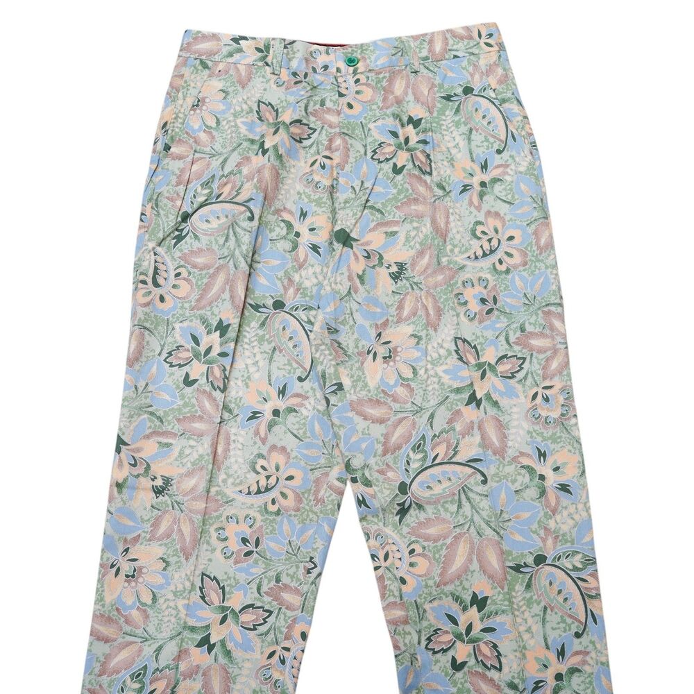 Mens 32 Green Paisley Floral Print Pants Cotton Straight Fit Dress Trousers NWT